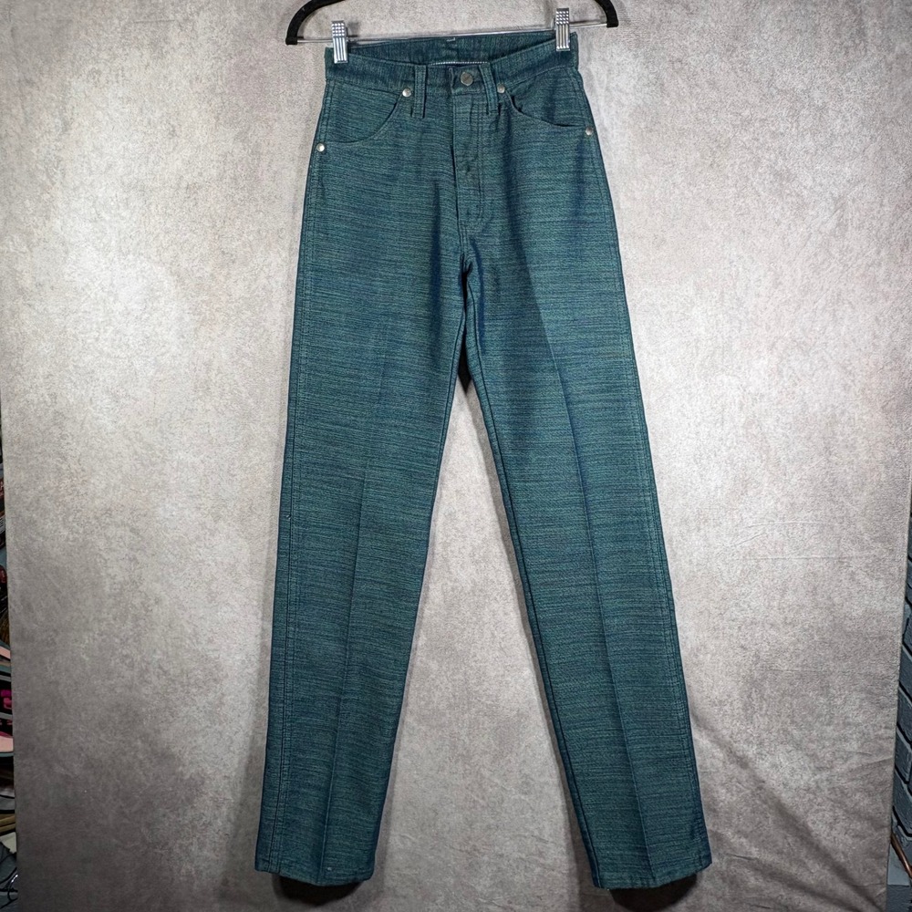 Vintage Wrangler Pants Women 1x36 Blue Green Slim Fit High Rise Western Textured